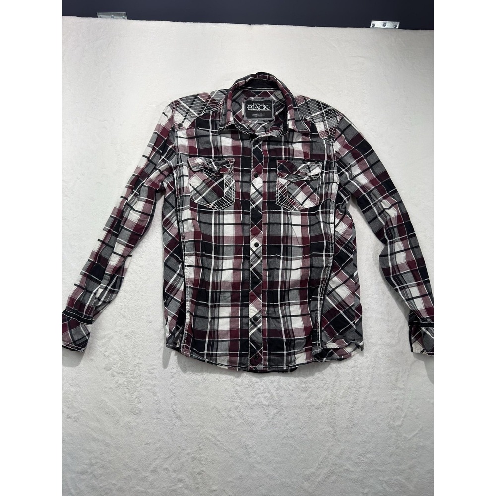 Buckle Black Shirt‎ Mens Medium Multicolor Plaid Long Sleeve Snap Front Athletic